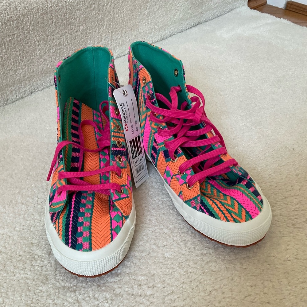 Superga 2795 artesaw pink neon high top sneakers